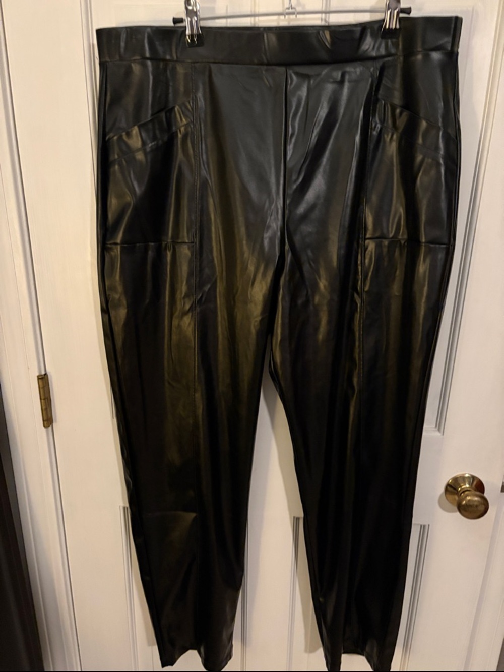H Halston xl Black Faux Leather Pants with Panel Detailing and pockets brand new